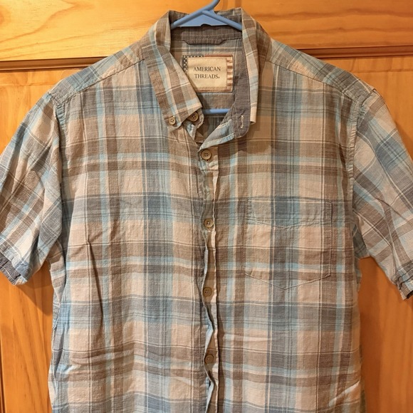 American Threads Button Up Shirt Men's Medium Multicolor BluePlaid Button Collar - Picture 5 of 5